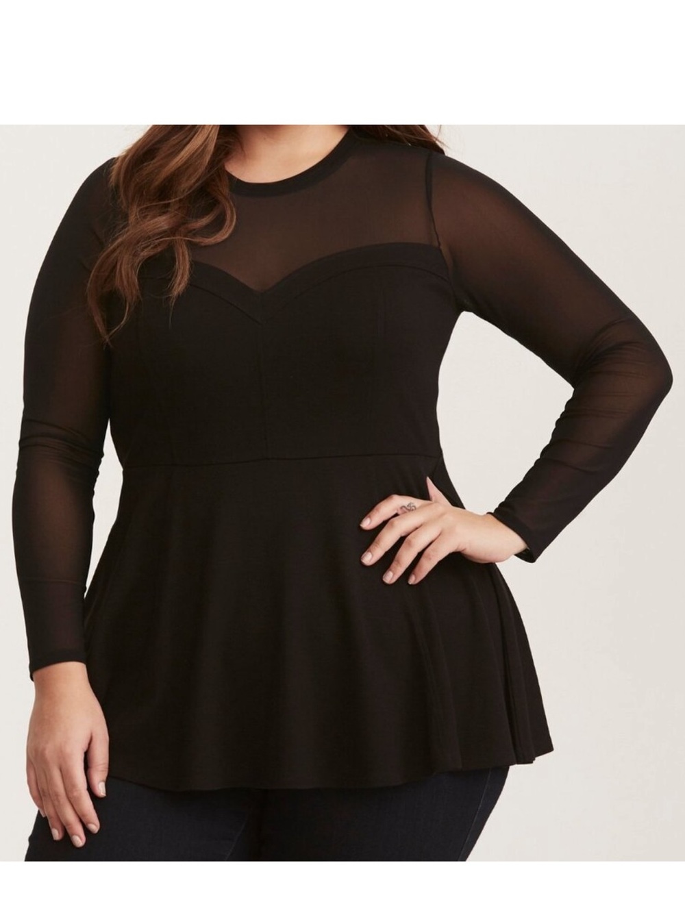 NWT Torrid Black Peplum mesh top with sweetheart neckline sz 2X 18-20